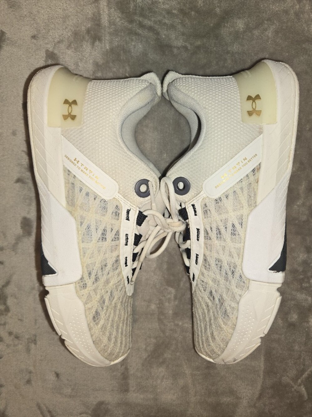 Under Armour White/Cream Training Shoes with Gold Logo